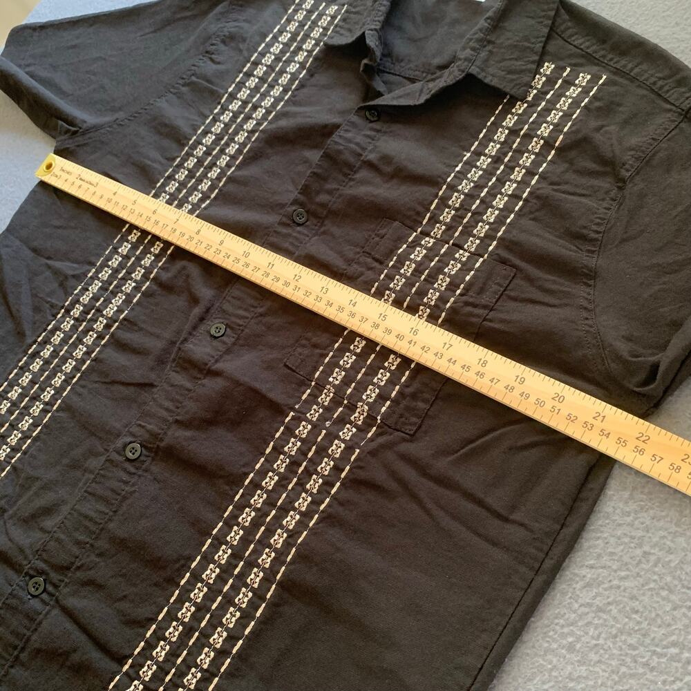 Mr Buho Guayabera 100% Linen Button Up Embroidered Shirt Short Sleeve Mexico Lg - Picture 7 of 8